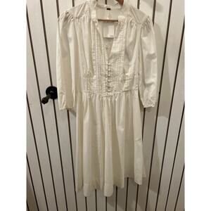 Free People White Button-Up Long‑Sleeve A‑Line Dress Size 0